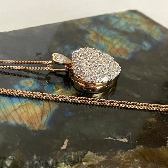 Gold Vermeil Sterling Silver 925 Pave Puffy Heart Locket Pendant Necklace 18" - Picture 6 of 16